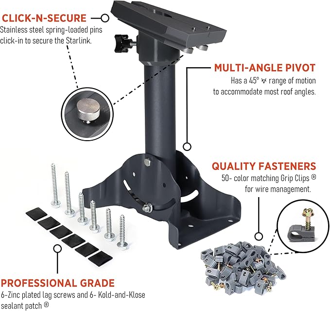 Starlink Generation 3 Heavy Duty Pivot Roof Mount Kit Compatible with Gen3 / V3 Starlink Standard Dish